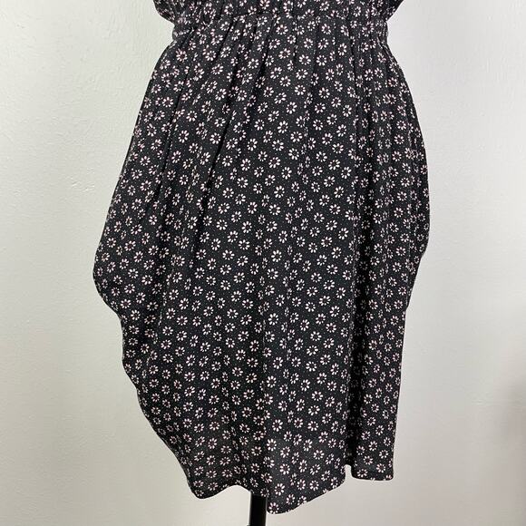 Sandro Sz 3 Black and Pink Floral Strapless High Waist Mini Dress w Pockets - Picture 6 of 13